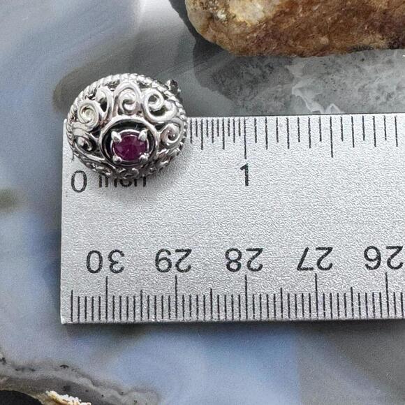 Carolyn Pollack Sterling Silver Faceted Round Ruby Omega Back Stud Earrings - Picture 10 of 10